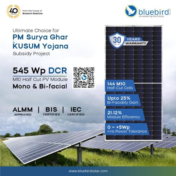 Bluebird 545 Wp Bifacial DCR Solar Module